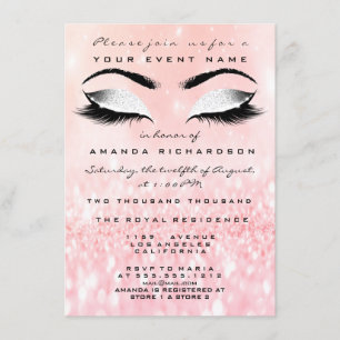 Candy Pink Makeup White Glitter 16th Bridal Shower Invitation