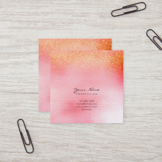 Candy Pink Peach Rose Gold Peach Ombre Square Vip Square Business Card (Front/Back In Situ)