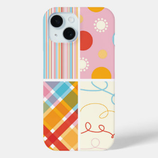 Candy Pink Plaid Check Dots Scribbles Fun Pattern iPhone 15 Case