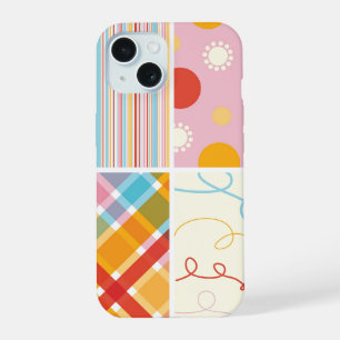 Candy Pink Plaid Check Dots Scribbles Fun Pattern iPhone 15 Case