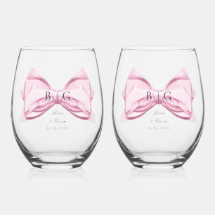 Candy Pink Satin Bow Stemless Wine Glass