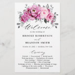 Candy Pink White Silver Floral Wedding Program<br><div class="desc">Elegant royal blue white silver theme wedding program featuring elegant bouquet of candy pink,  silver,  pure white colour rose flowers buds and grey eucalyptus leaves. Please contact me for any help in customisation or if you need any other product with this design.</div>