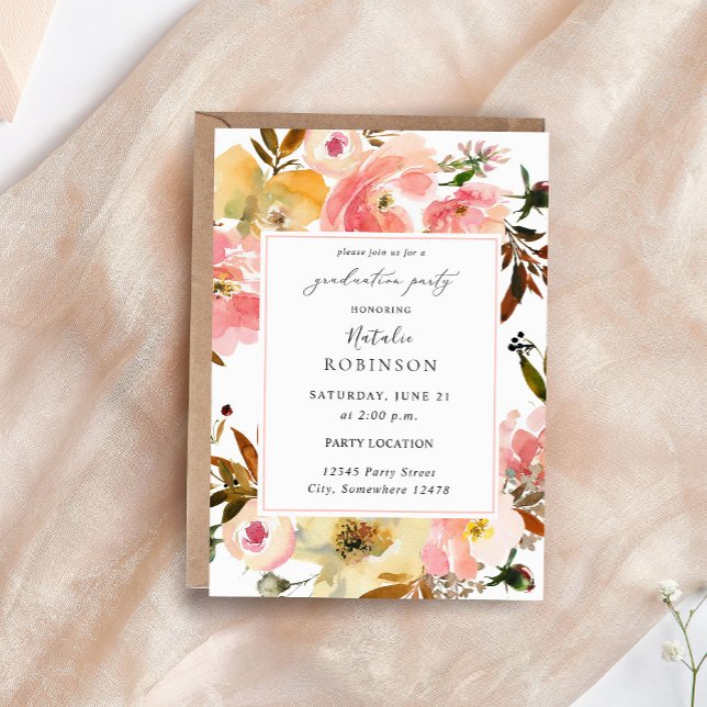 Candy Pink & Yellow Floral Graduation Party Invitation (Creator Uploaded)