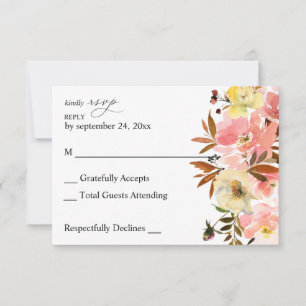 Candy Pink & Yellow Floral no Meal RSVP Card
