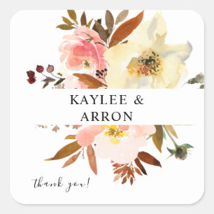 Candy Pink &Yellow Floral Thank You Square Sticker