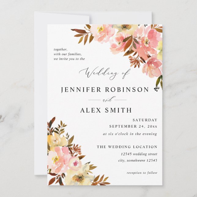 Candy Pink  & Yellow Floral Wedding Invitation (Front)