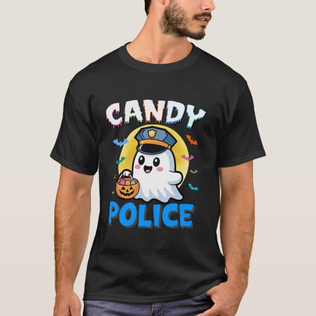 Candy Police Ghost Funny Halloween Ghost Candy Sec T-Shirt (Front)