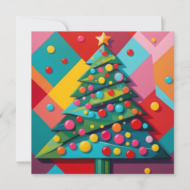 Candy Pop Art Geometric Design of a Christmas Tree Holiday Card (Front)