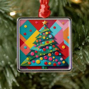 Candy Pop Art Geometric Design of a Christmas Tree Metal Tree Decoration