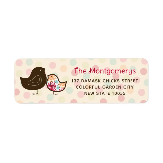 Candy Pop Cute Damask Chicks Baby Shower Address (Front)
