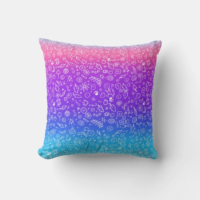 Candy Pop Floral Doodle Art Throw Pillow (Front)