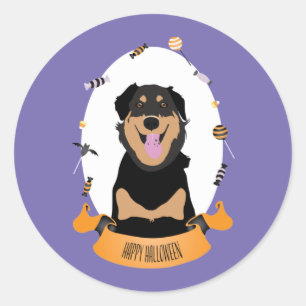 Candy Portrait Rottweiler Dog Purple Orange Classic Round Sticker