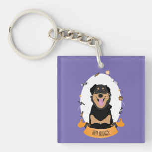 Candy Portrait Rottweiler Dog Purple Orange  Key Ring