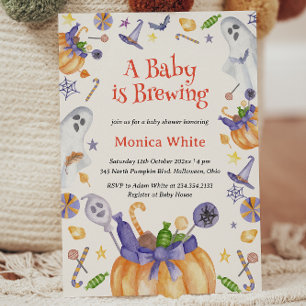 Candy Pumpkin Ghosts Halloween Baby Brewing Shower Invitation