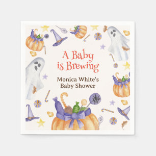 Candy Pumpkin Ghosts Halloween Baby Brewing Shower Napkin