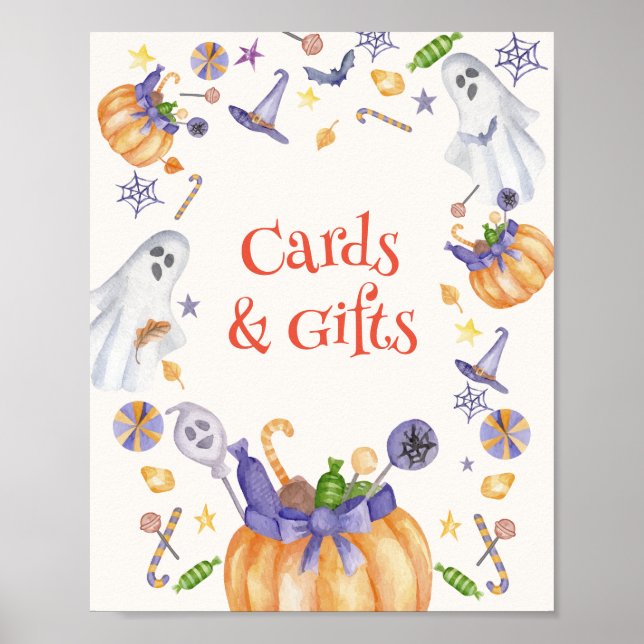 Candy Pumpkin Ghosts Halloween Cards & Gifts Sign  (Front)