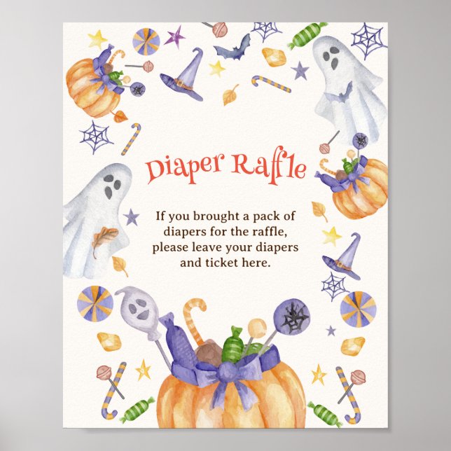 Candy Pumpkin Ghosts Halloween Diaper Raffle Sign  (Front)