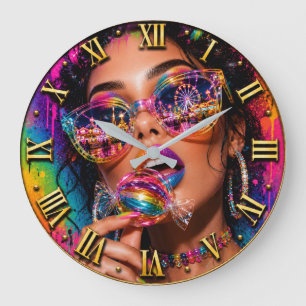 Candy Queen Fashion Pop Art Neon Candy Large Clock