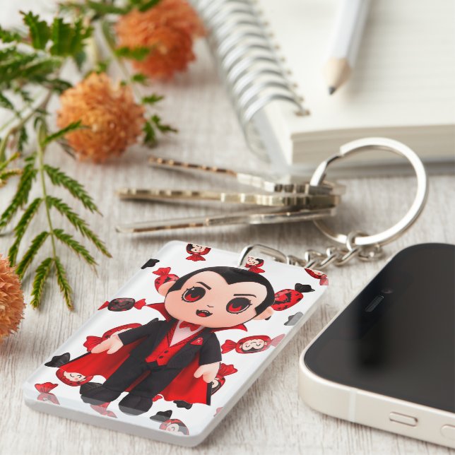 Candy Red And Black Dracula Inspired Halloween Key Ring (Front Right)