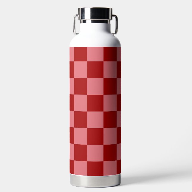 Candy Red and Candy Pink Checkerboard Water Bottle (Front)