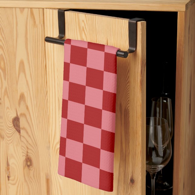 Candy Red and Candy Pink Chequerboard Tea Towel (Thirds Fold)