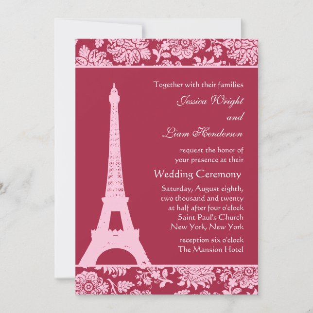 Candy Red in Paris Wedding Invitation (Front)