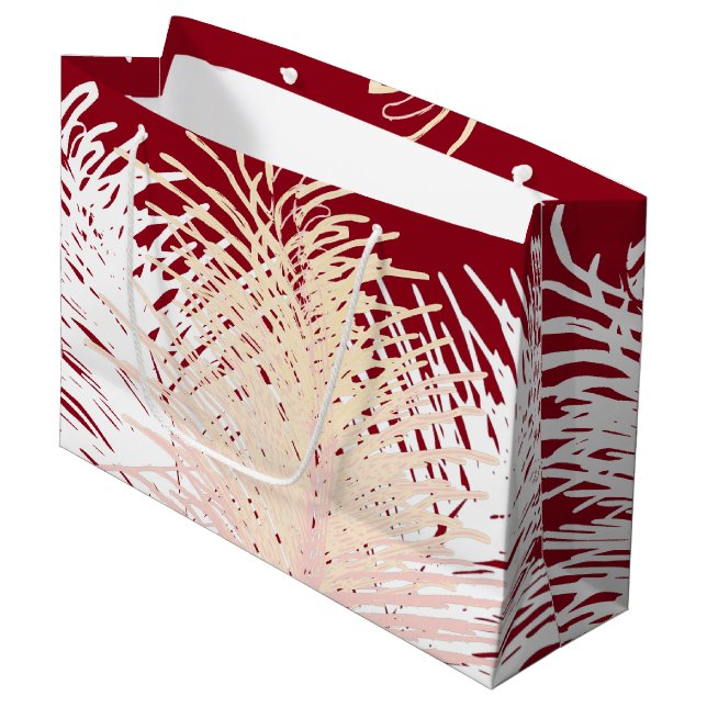 candy red Pale Yellow Peach White Feathers Large Gift Bag (Front Angled)