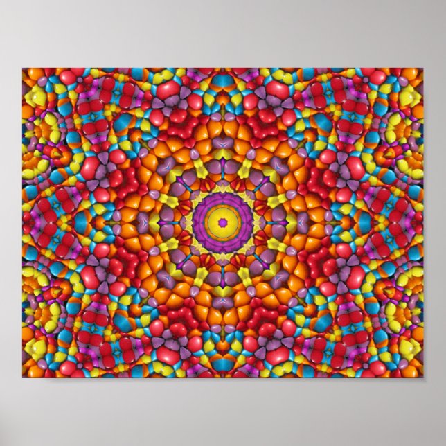 Candy Red Yellow Orange Vintage Kaleidoscope Poster (Front)
