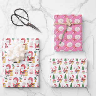 Candy Santa Christmas Pattern Watercolor Wrapping Paper Sheet
