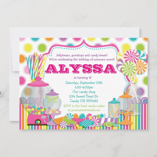 Candy Shop and Sweet Shoppe Party Invitation (Front)