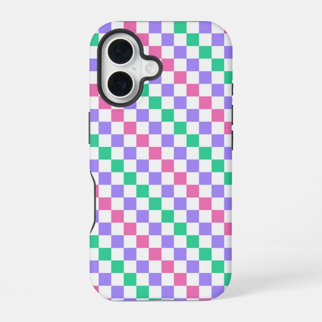 Candy shop diagonal checkerboard pattern iPhone 16 case (Back)
