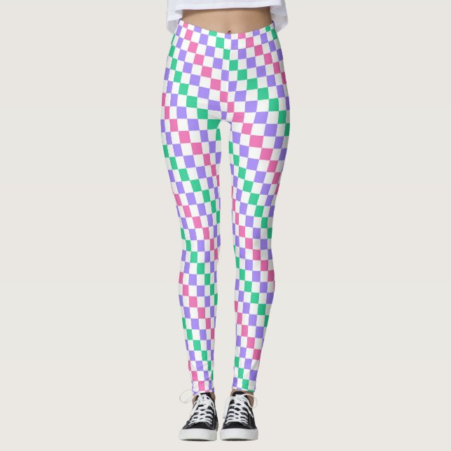 Candy shop diagonal checkerboard pattern leggings (Front)