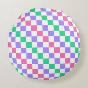Candy shop diagonal chequerboard pattern round cushion