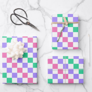 Candy shop diagonal chequerboard pattern wrapping paper sheet