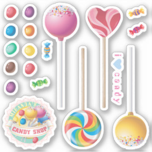 Candy shop emblem lollipops jelly beans candies