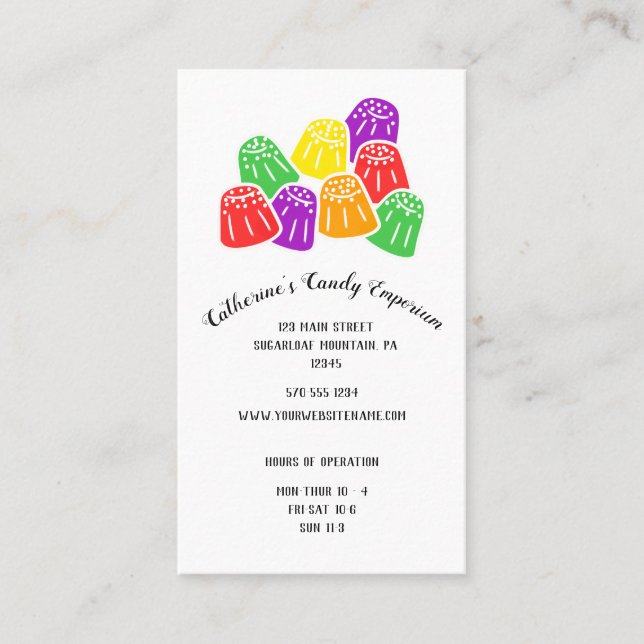 Candy Shop Store Gumdrops Info and Hours Business Card (Front)