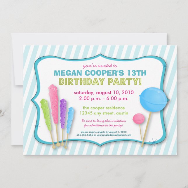Candy Shoppe Birthday Party Invitation (blue) (Front)