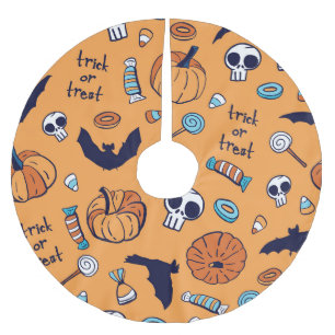 Candy Skull Pumpkin Bat Seamless Pattern. Brushed Polyester Tree Skirt