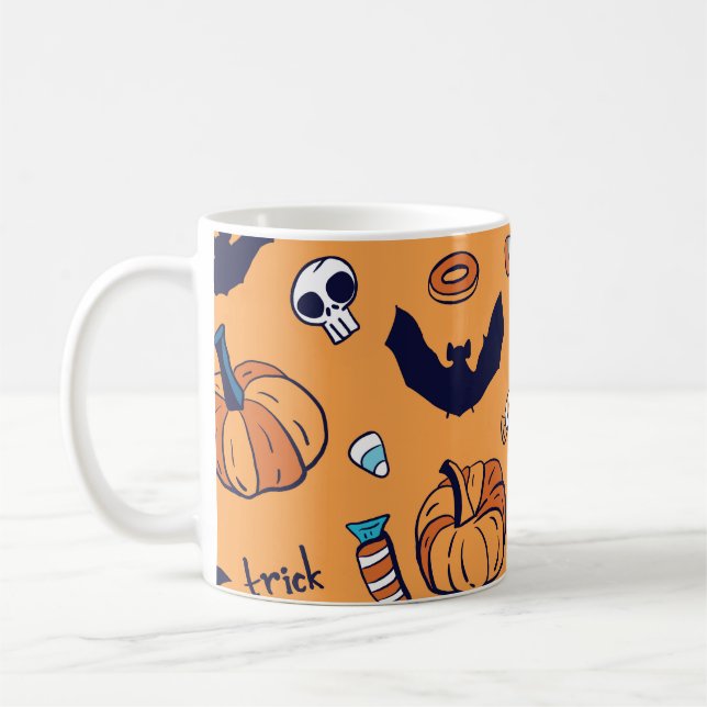 Candy Skull Pumpkin Bat Seamless Pattern. Coffee Mug (Left)