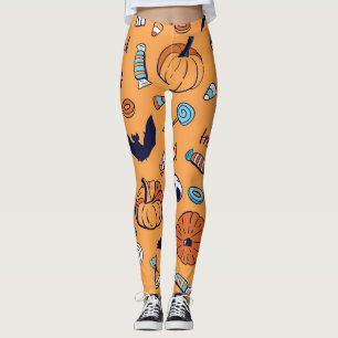 Candy Skull Pumpkin Bat Seamless Pattern. Leggings