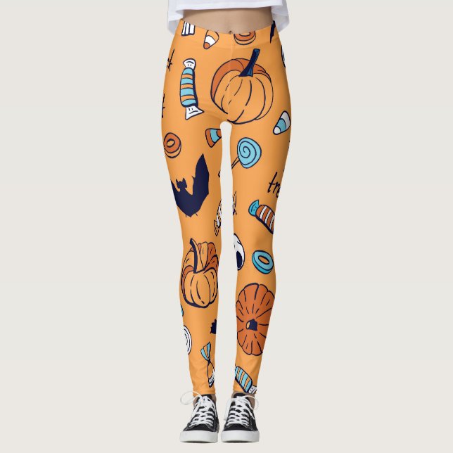 Candy Skull Pumpkin Bat Seamless Pattern. Leggings (Front)