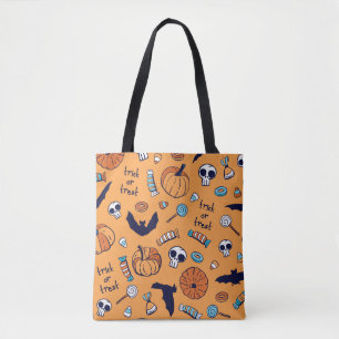 Candy Skull Pumpkin Bat Seamless Pattern. Tote Bag