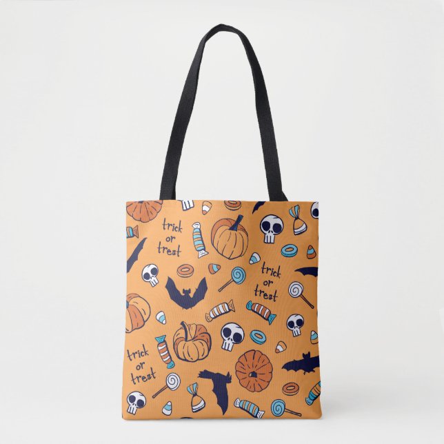 Candy Skull Pumpkin Bat Seamless Pattern. Tote Bag (Front)
