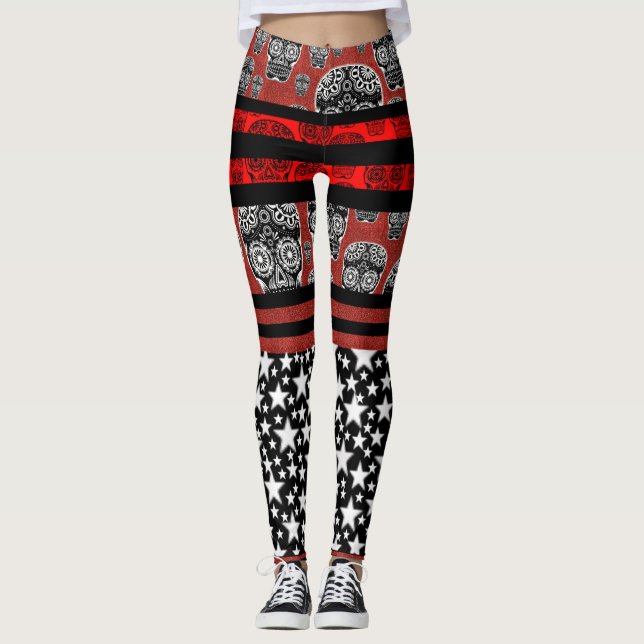 Candy Skulls And Stars Leggings (Front)