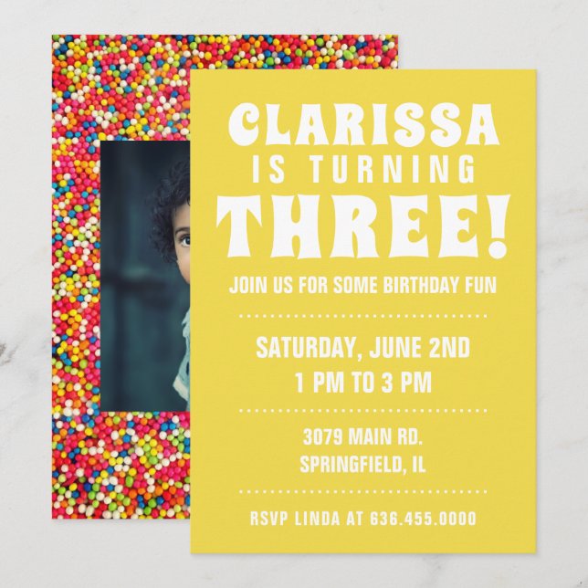 Candy Sprinkles Birthday Party Photo Invitation (Front/Back)
