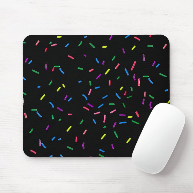 Candy Sprinkles On Black Mouse Mat (With Mouse)