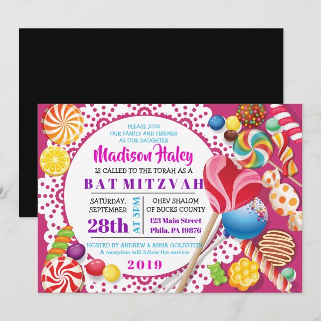 CANDY STORE Bat Mitzvah Invitation (Front/Back)
