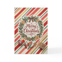 Candy Stripe Christmas Wreath Greeting Card