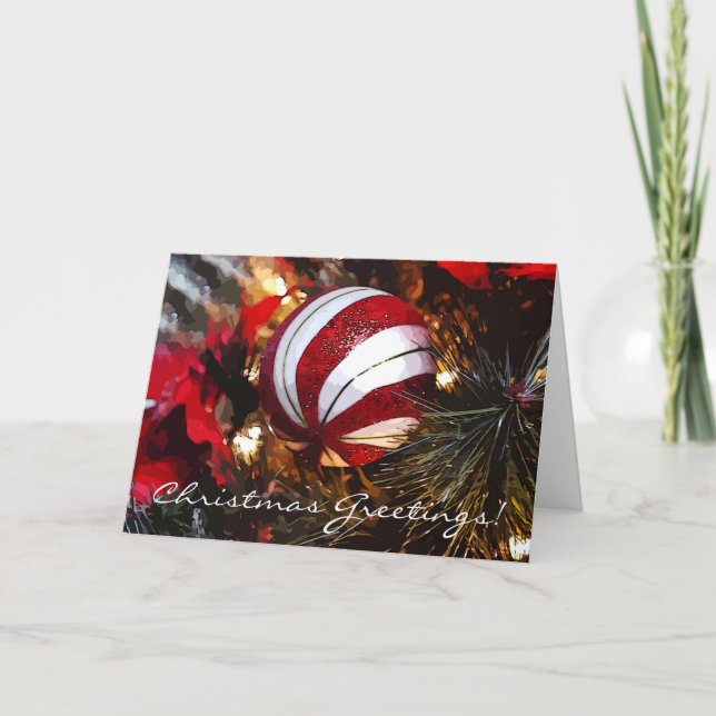 Candy Stripe Ornament Art Christmas Holiday Card (Front)
