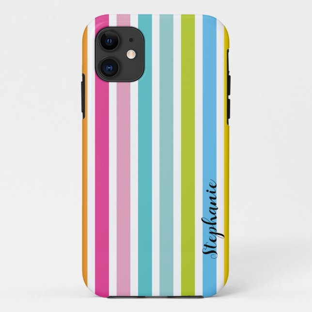 Candy Stripe Personalise Name Monogram iPhone Case (Back)
